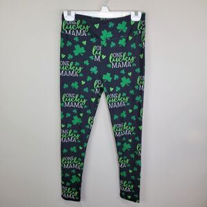 One Lucky Mama Shamrock Print Polyester Spandex Ankle Leggings One Size Fits All